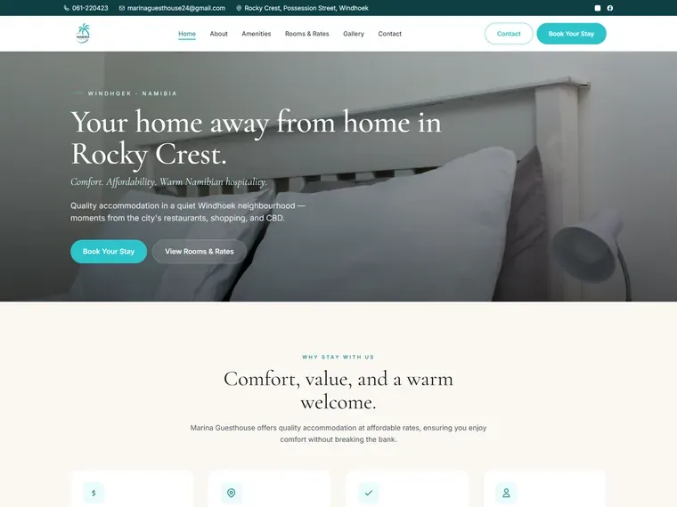 Marina Guesthouse website, home page